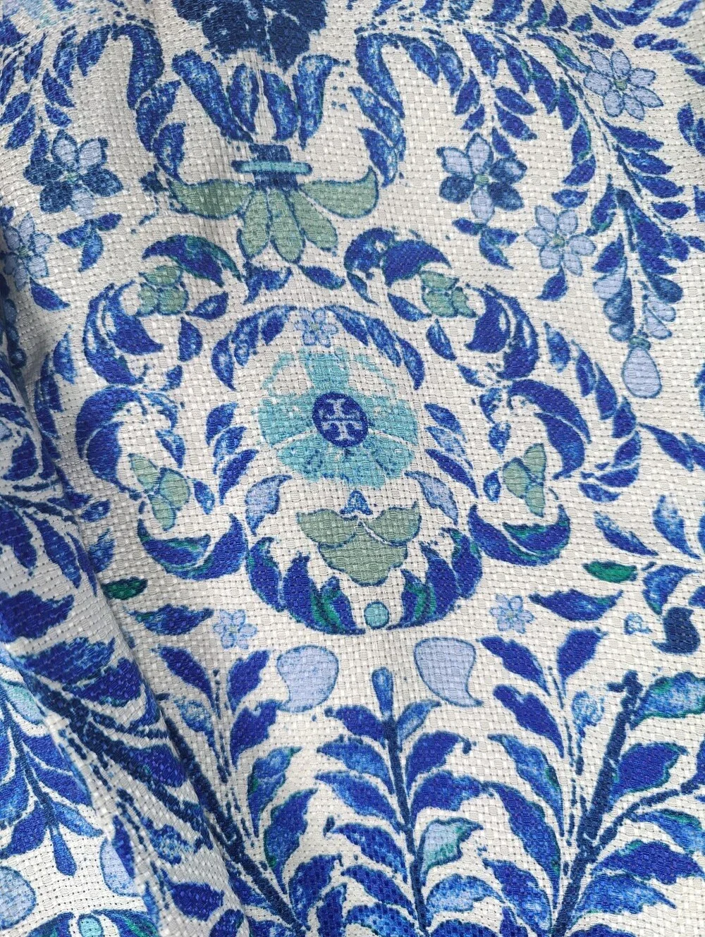 NWT Tory Burch Ramona Blue White Floral Silk Linen Fit & Flare Dress Retail 450$